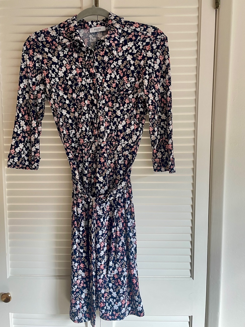 Eloise Paris Navy Floral Midi Shirt Dress with Tie Waist